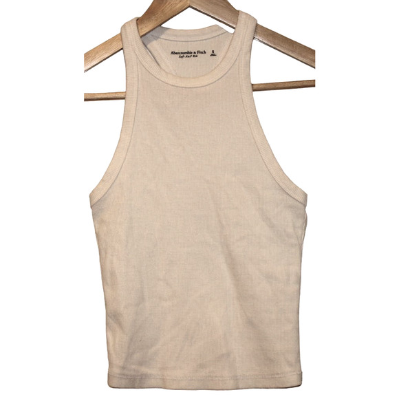 Women's Abercrombie & Fitch Soft A&F Rib White Knit Crop Top Tank Top Size Small - Picture 1 of 5